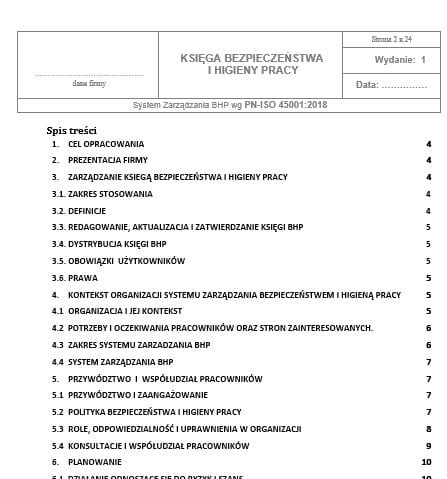 Dokumentacja ISO 45001 wzory z konsultacjami – księga BHP i procedury