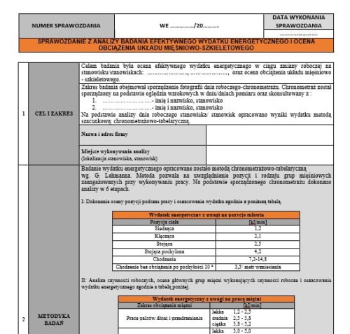 Kalkulator Lehmann Excel, analiza wydatku energetycznego, konsultacje