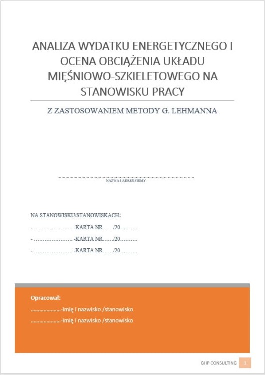 Narzędzie BHP: kalkulator wydatku energetycznego, analiza z konsultacją
