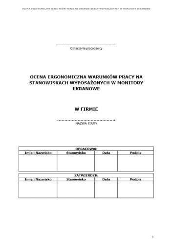 Karta oceny warunków pracy, monitor ekranowy, ergonomia