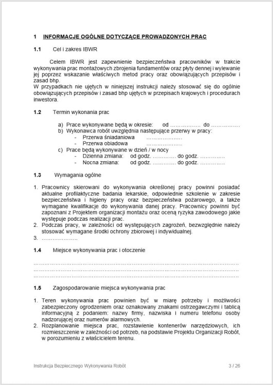IBWR fundamenty dokument – organizacja prac i analiza zagrożeń