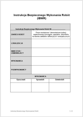 Instrukcja IBWR izolacje przemysłowe – montaż i demontaż instalacji