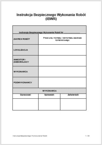 Instrukcja IBWR kontenery budowlane – bezpieczeństwo montażu i ustawiania