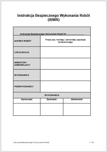 Instrukcja IBWR kontenery budowlane – bezpieczeństwo montażu i ustawiania