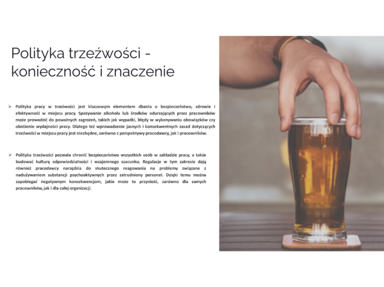 Prezentacja szkoleniowa polityka trzeźwości – wdrożenie w firmie