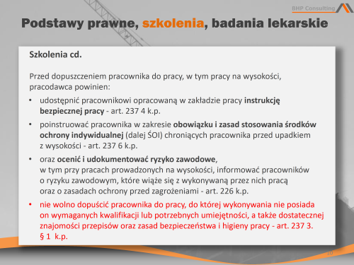Prezentacja szkoleniowa praca na wysokości – środki ochrony indywidualnej