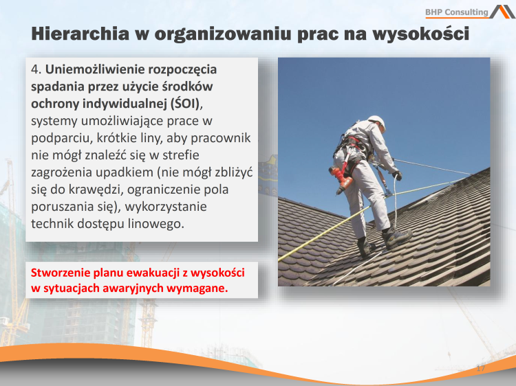 Praca na wysokości BHP prezentacja – zabezpieczenia przed upadkiem