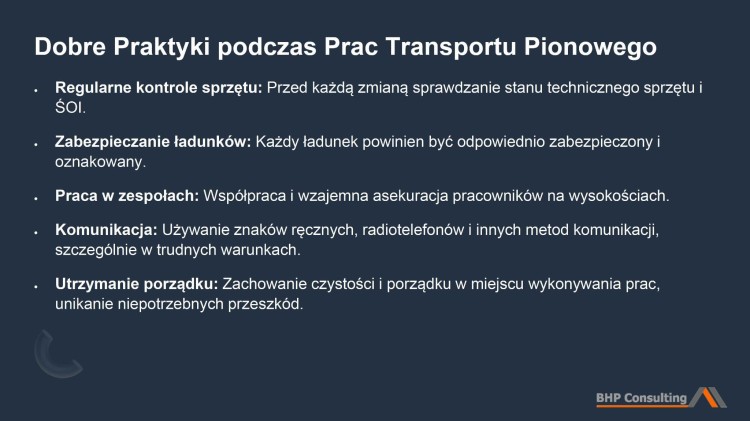 Transport pionowy BHP prezentacja – bezpieczeństwo pracy na budowie