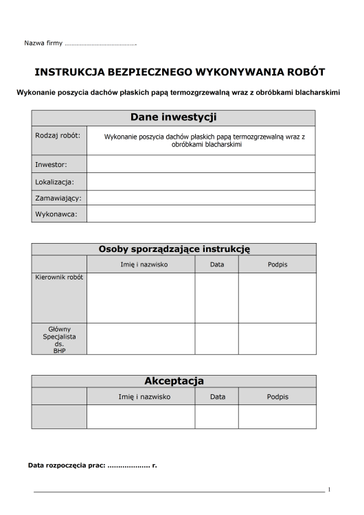Instrukcja IBWR papa termozgrzewalna – prace dekarskie i bezpieczeństwo